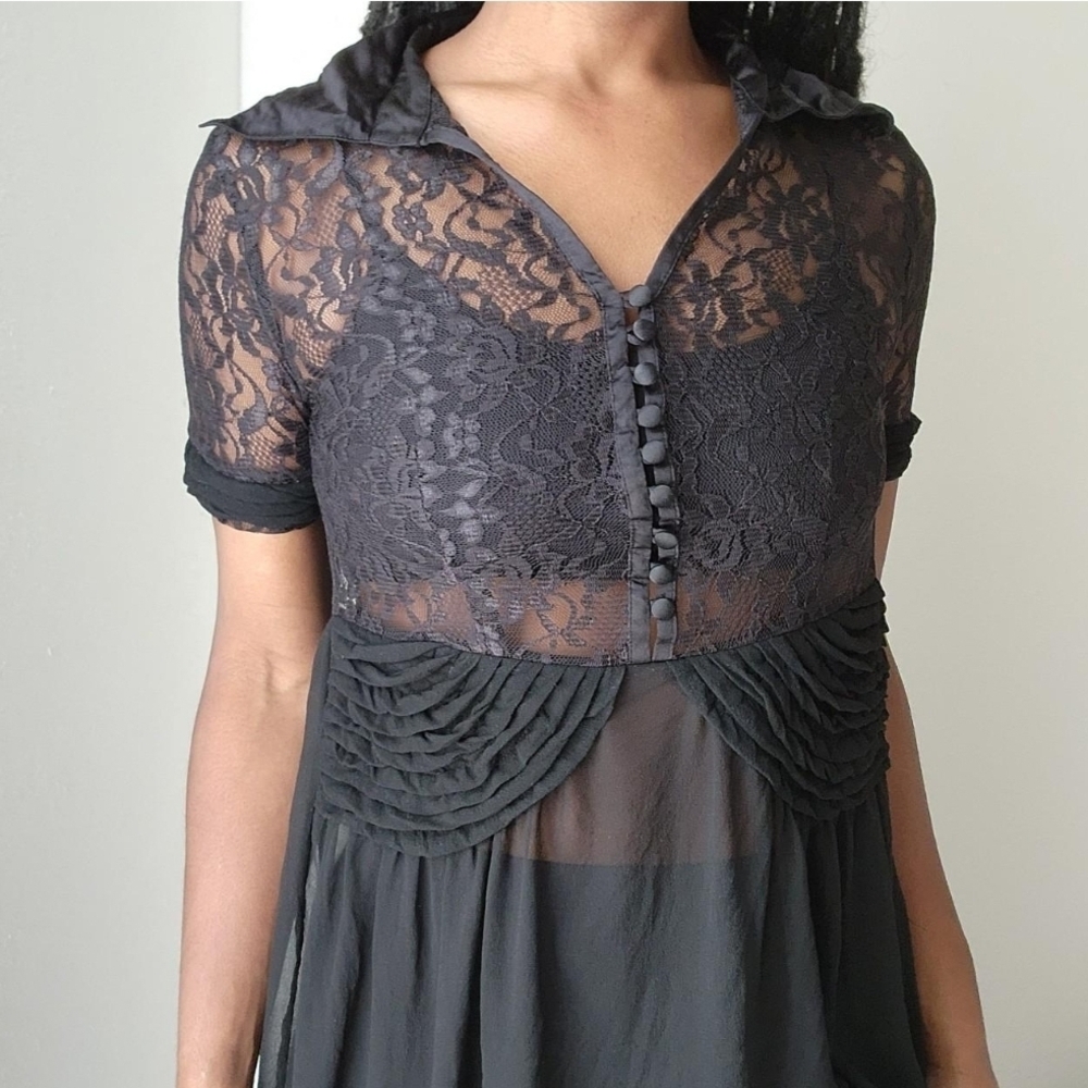 Y2k Silk And Lace Black Babydoll Top